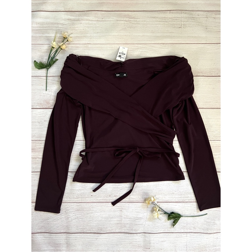 EXPRESS Off The Shoulder Long Sleeve Wrap Top - Picture 8 of 15